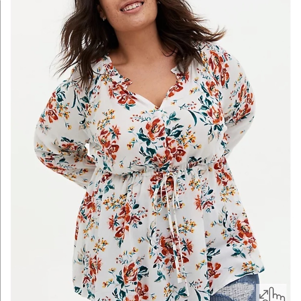 Torrid White Floral Gauze Peasant Blouse Size Large, Flowy White Summer Large